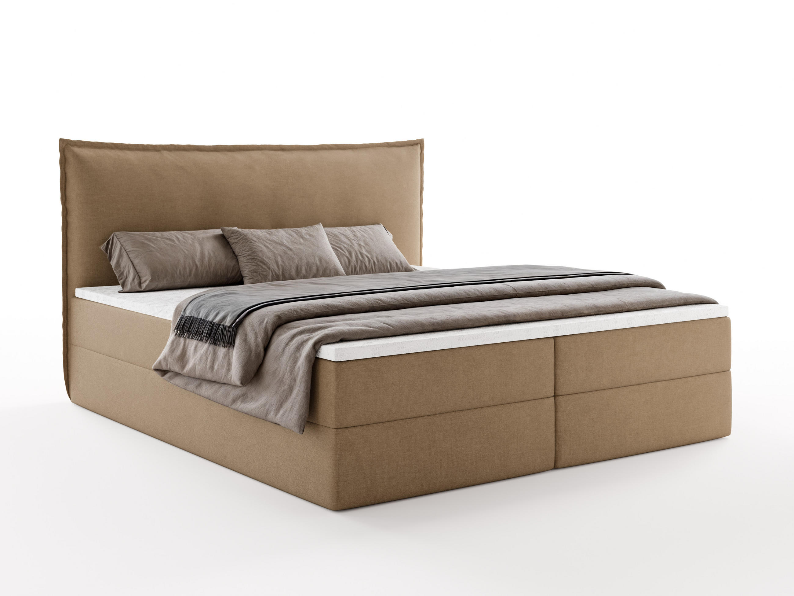 BOXBETT ARENO 200x200 cm Komplett-Set mit Bettkasten, Bonell-Matratze H3 und Topper - Braun - Braun, Textil (200/200cm) - Luxkor24