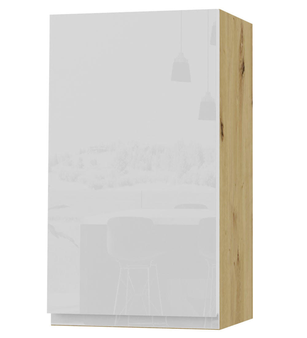 HÄNGESCHRANK Florence W2/40 Eiche Artisan / RAL 9003 signalweiß HG 40 / 32,5 / 72cm - Türanschlag rechts - Weiß Hochglanz/Eiche Artisan, Holz/Holzwerkstoff (40/72/32.5cm) - Feldmann-Wohnen