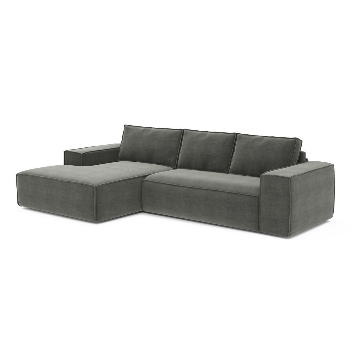 ECKSOFA LINKS Samt Grau 302cm - Grau, Textil (165/302cm) - Sia Home
