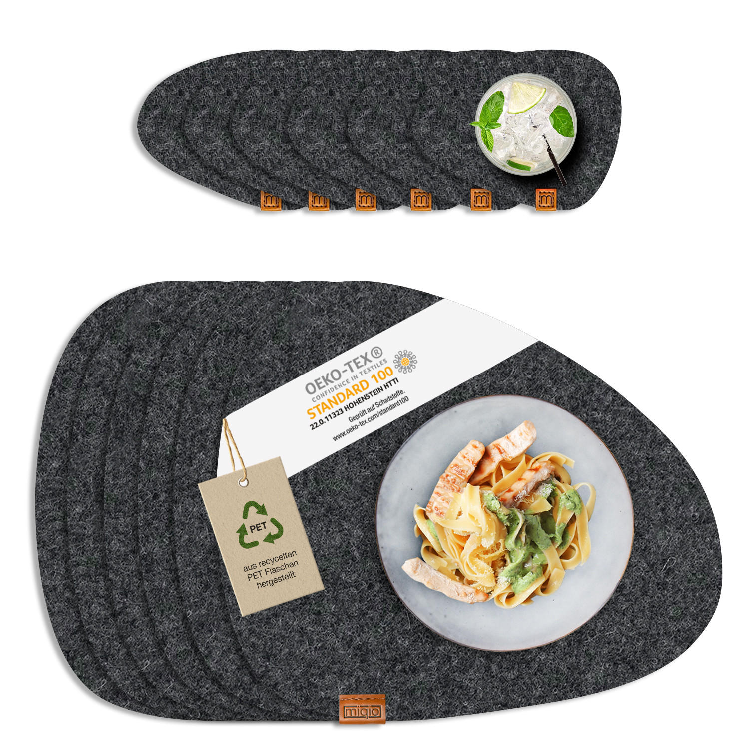TISCHSETS Glasuntersetzer 12er-Set - Dunkelgrau, Textil (40/32/3cm) - Miqio Design