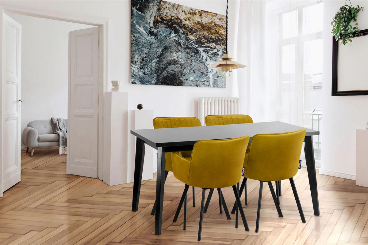 ESSTISCH RHENA ausziehbar bis 190cm, Schwarz - Schwarz, Holz (150/77/80cm) - KONSIMO®
