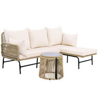GARTENLOUNGE Set mit Eisengestell und beigem Seil LForm Gesprächsset mit Tisch Gewebtes Seil für Garten Terrasse Beige - Beige, Metall - FLIEKS