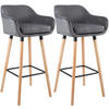 BARHOCKER 2er Set Samt Grau - Eukalyptusholzfarben/Grau, Holz/Textil (55/99/46cm) - CLP