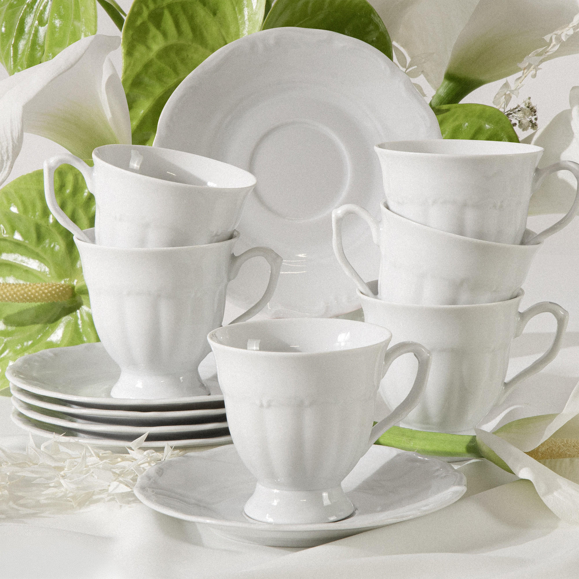 TASSEN-SET TASSE mit Untertasse Chodziez MARIA TERESA 6-tlg - Weiß, Keramik (0.25L) - KONSIMO®
