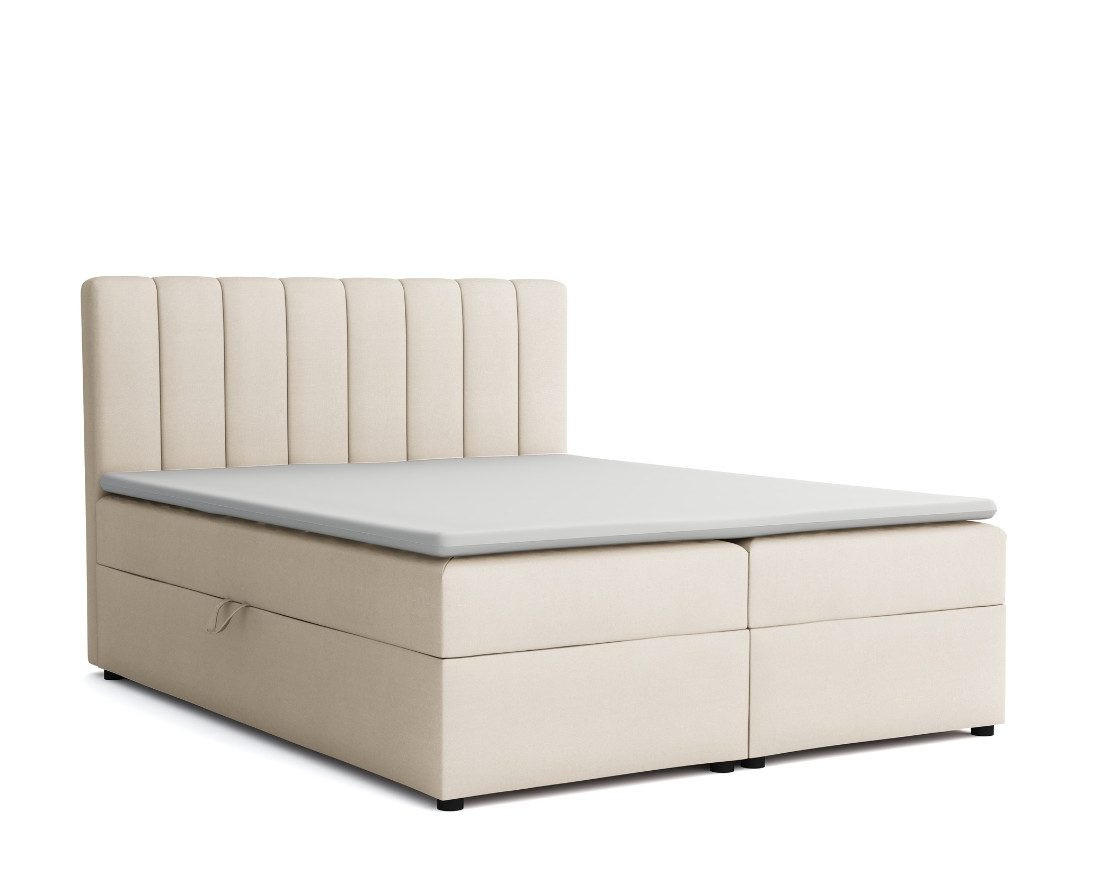 BOXBETT RICK 200/200 in Velours Creme H4 - Creme, Holz/Holzwerkstoff (200/200cm) - Deine Möbel 24