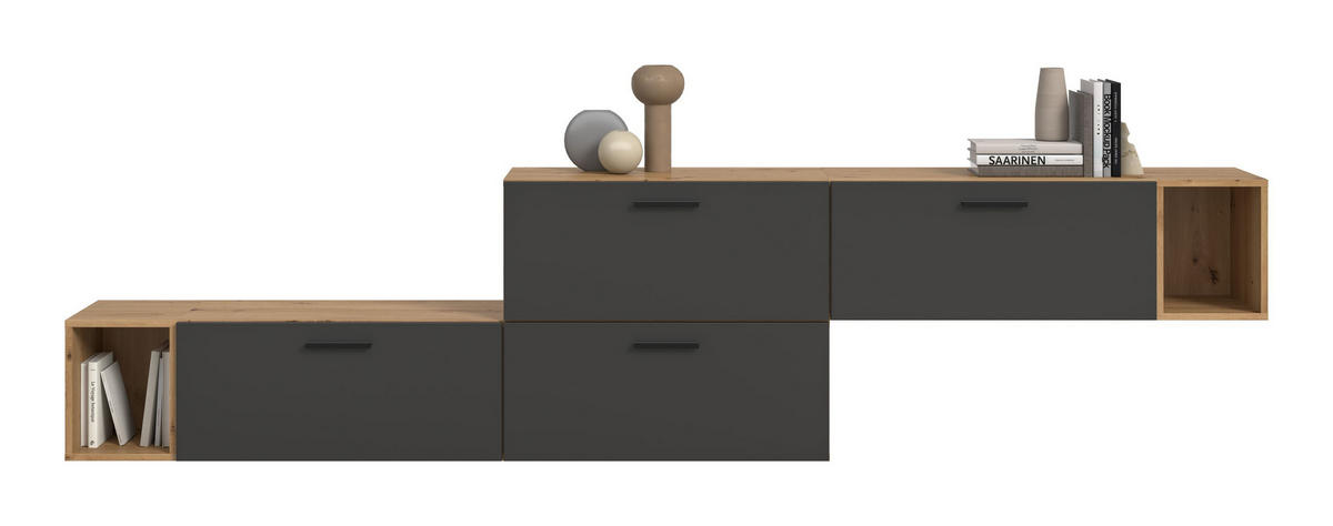 WOHNWAND Primo 2 tlg. (B/H/T: ca. 276/97/34 cm) in Artisan Oak /Basalt grau - Eiche Artisan, Holzwerkstoff (276/97/34cm)