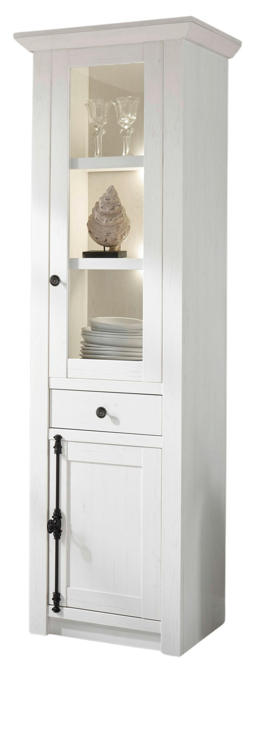 VITRINE Pinie weiß 63 cm, Vitrinenschrank im Landhaus-Stil - Schwarz/Weiß, Glas/Holzwerkstoff (63/207/45cm) - Furn.Design