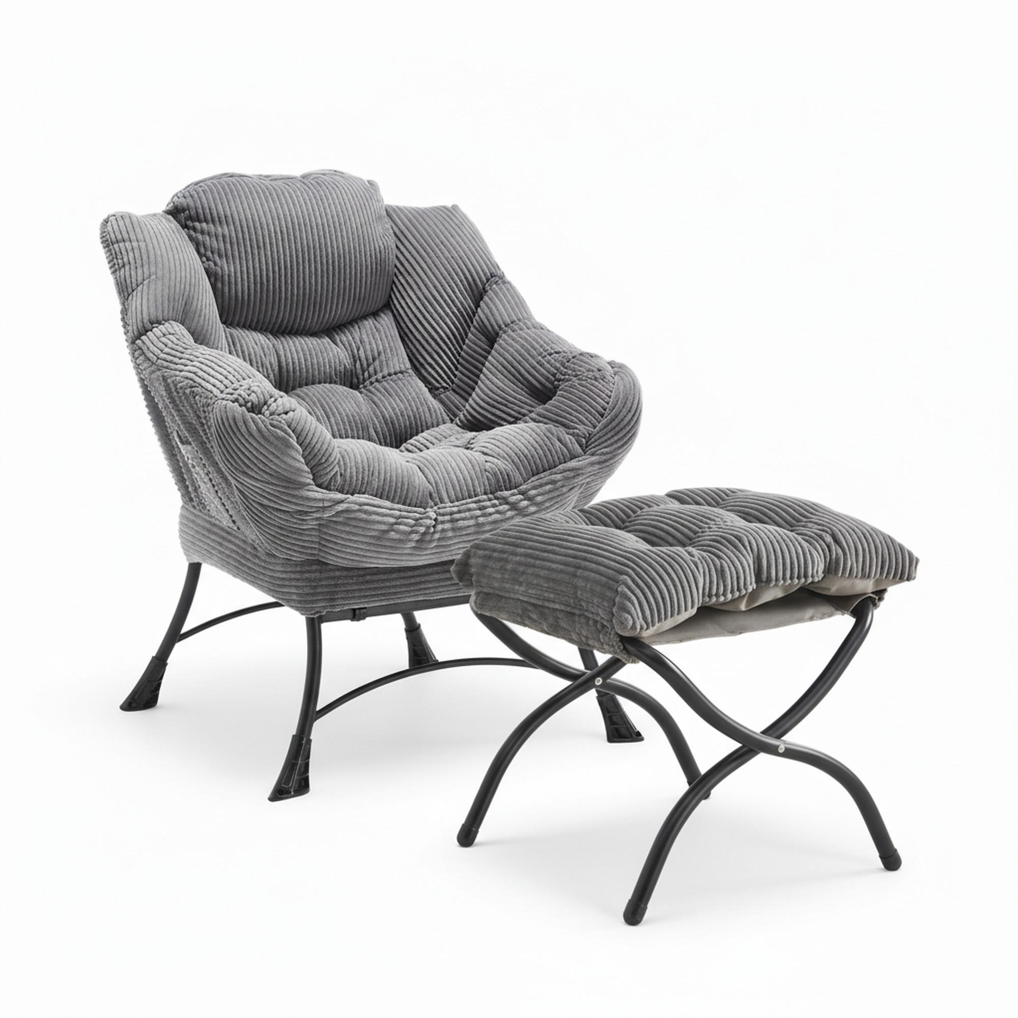RELAXSESSEL moderner mit Fußhocker & Seitentasche – Gemütlicher Loungesessel in Grau für Wohnzimmer & Schlafzimmer - Grau, Textil (64/95/70cm) - Urban Meuble
