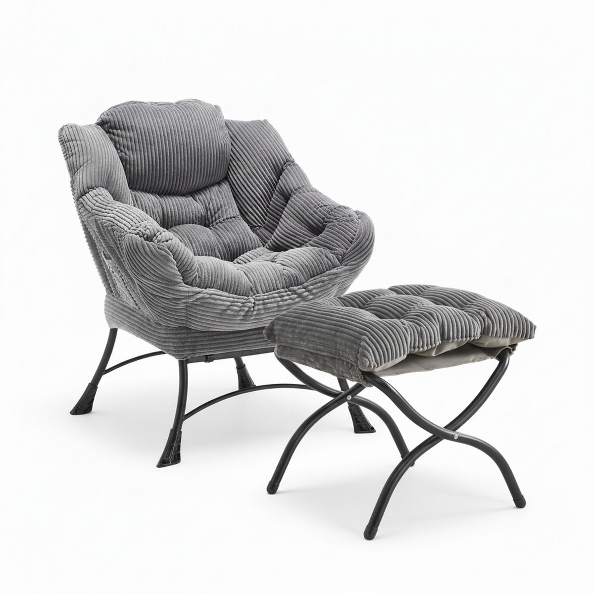 RELAXSESSEL moderner mit Fußhocker & Seitentasche – Gemütlicher Loungesessel in Grau für Wohnzimmer & Schlafzimmer - Grau, Textil (64/95/70cm) - Urban Meuble