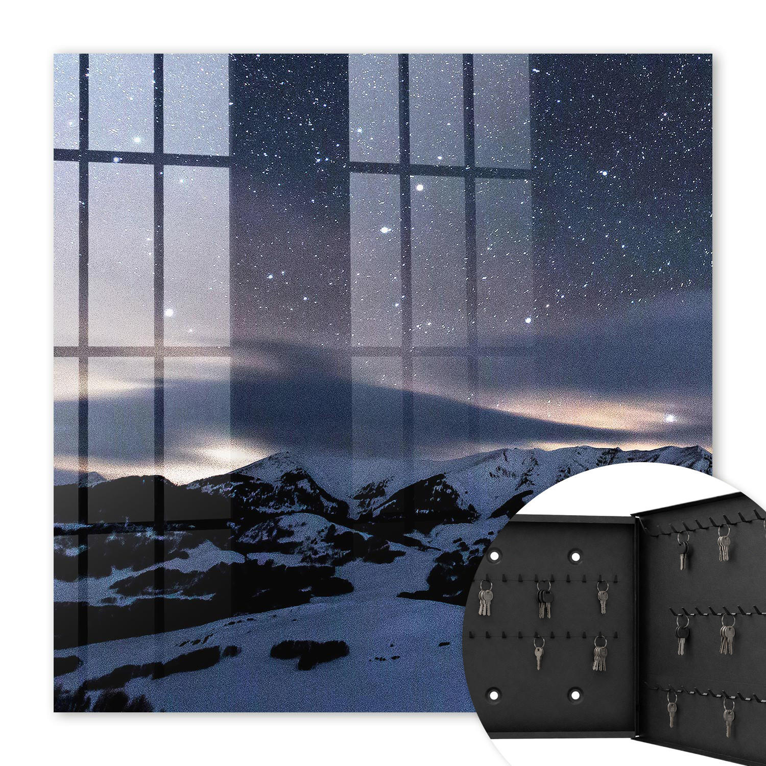 SCHLÜSSELBOX Schwarz 30x30 cm- Türöffnung nach rechts - Nachtberge - Blau, Metall (30/30/5cm) - TULUP