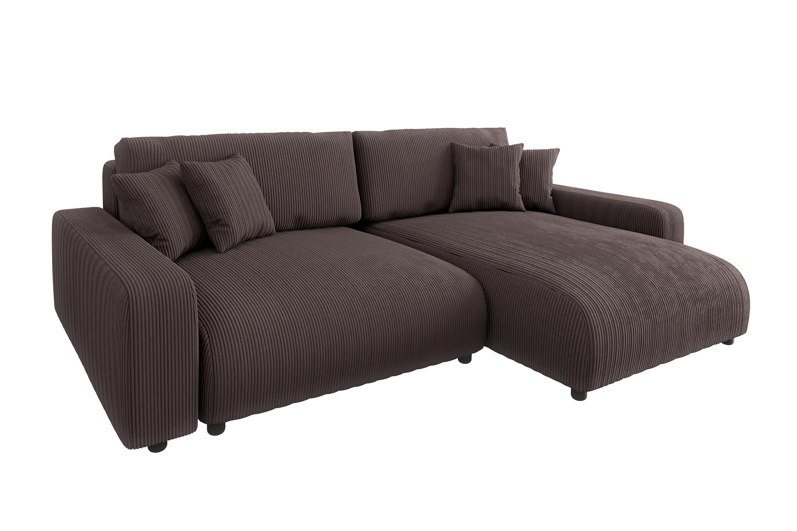 ECKSOFA Emma Dunkelbraun Cord - Ottomane rechts - Dunkelbraun, Textil (234/170cm) - S-Style Möbel