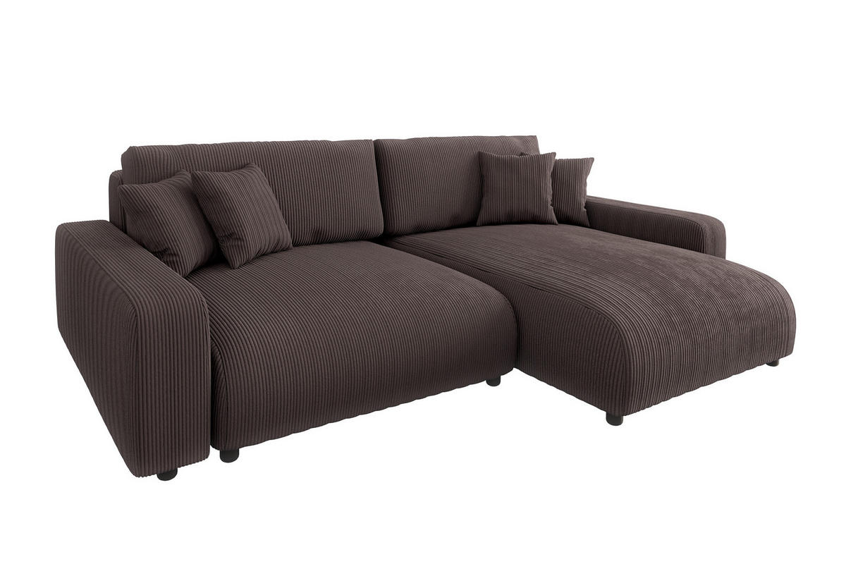 ECKSOFA Emma Dunkelbraun Cord - Ottomane rechts - Dunkelbraun, Textil (234/170cm) - S-Style Möbel