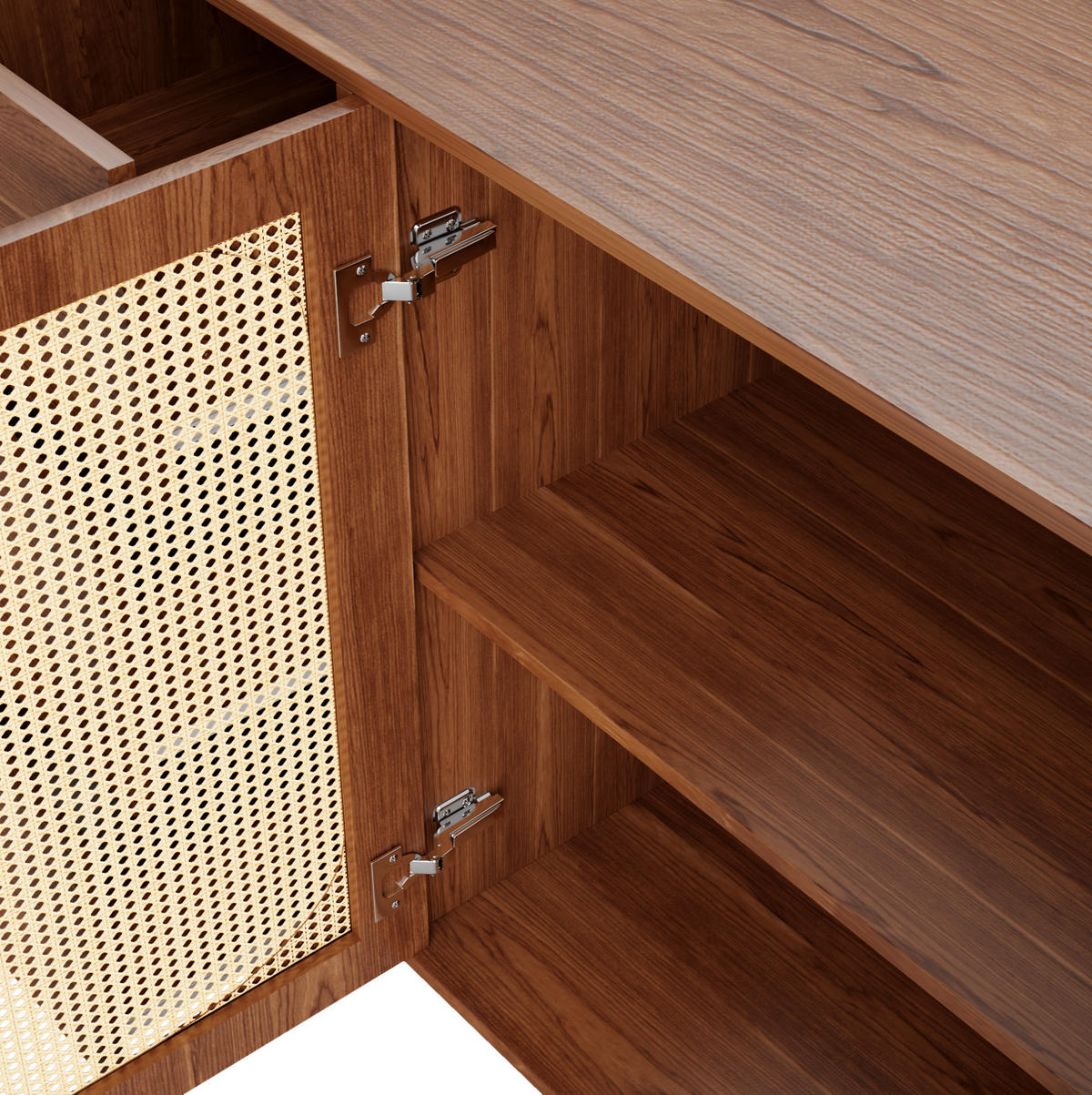 KOMMODE aus MDF 160x40x90cm in Naturfarben mit Rattantüren - Naturfarben, Holzwerkstoff (160/90/40cm) - Modfu