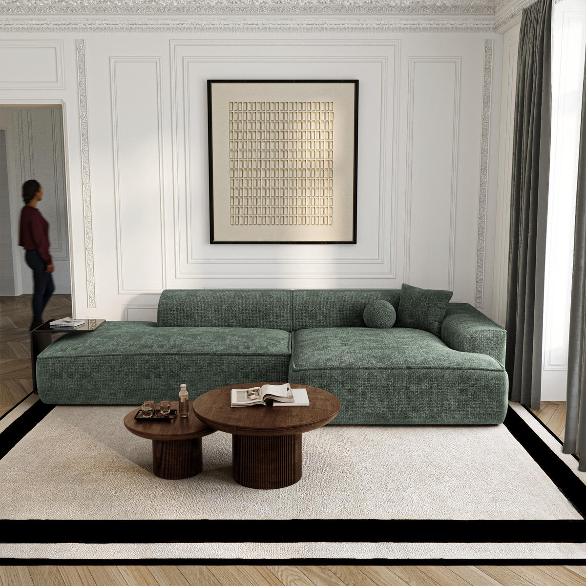 ECKSOFA rechtwinklig HANA Strickvelours Olivgrün 300cm - Olivgrün/Grün, Textil (300/155cm) - Premium Interiors