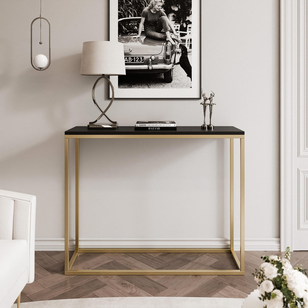 KONSOLENTISCH IRMA in 80/30/80 cm, Gold / Schwarz matt - Goldfarben/Schwarz, Holzwerkstoff/Metall (30/80/80cm) - Idohome