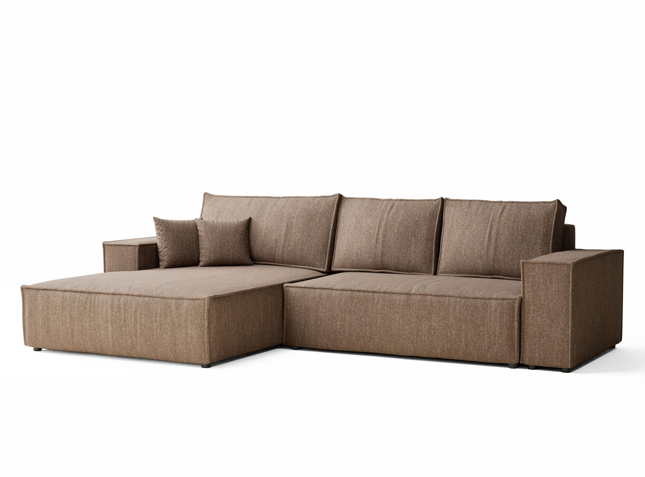 ECKSOFA MIT SCHLAFFUNKTION Maze Hellbraun Webstoff - Hellbraun/Schwarz, Holz/Holzwerkstoff (294/185cm) - Maison de Reve