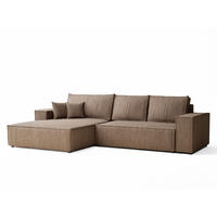 ECKSOFA MIT SCHLAFFUNKTION Maze Hellbraun Webstoff - Hellbraun/Schwarz, Holz/Holzwerkstoff (294/185cm) - Maison de Reve