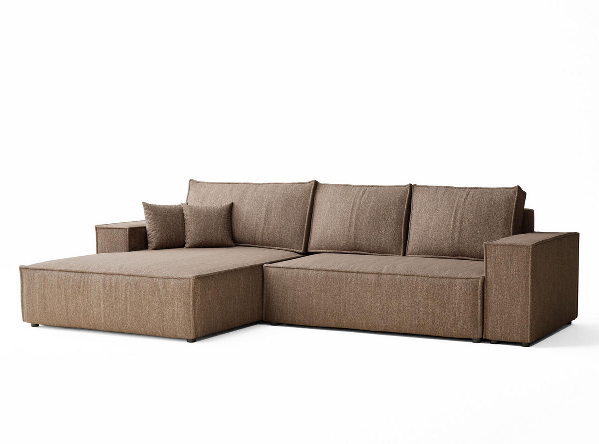 ECKSOFA MIT SCHLAFFUNKTION Maze Hellbraun Webstoff - Hellbraun/Schwarz, Holz/Holzwerkstoff (294/185cm) - Maison de Reve