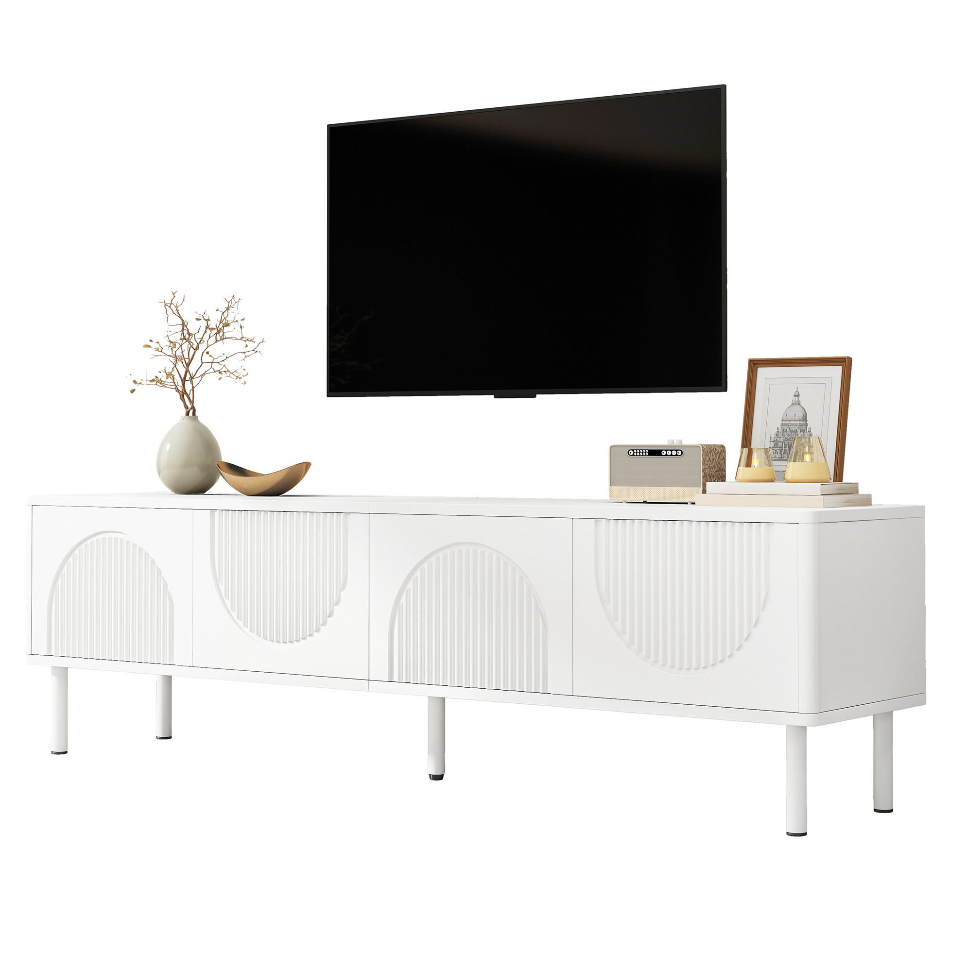 TV-LOWBOARD 180/40/52 cm weiß aus MDF und Spanplatte mit Kabelmanagement - Weiß, Holzwerkstoff (40/52/180cm) - OKWISH