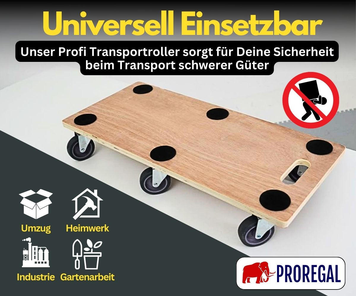 TRANSPORTROLLER Hercules mit 6 Rollen 11x30x68cm Traglast 300kg Sperrholzplatte Braun - Braun, Holzwerkstoff (68/30/11cm) - PROREGAL