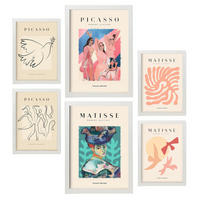 POSTER Set Mit 6 Von Picasso Und Matisse Körper Drucke Des Fauvismus Und Surrealismus Für Innenarchitektur A3 & A4 Weißer Rahmen - Weiß, Papier (29/3cm) - Nacnic