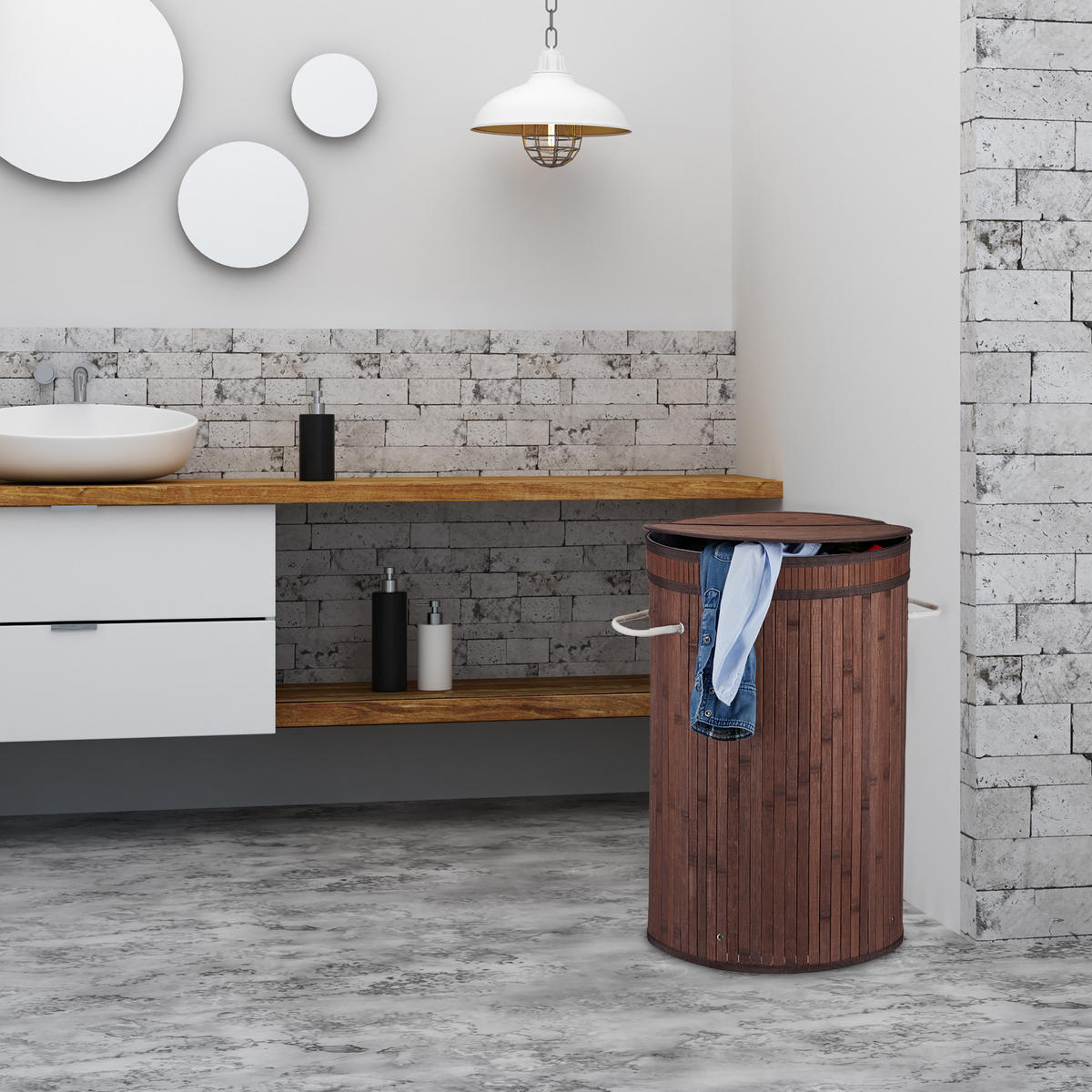 WÄSCHEKORB - Hellbraun, Holz/Textil (40/63/40cm) - Relaxdays