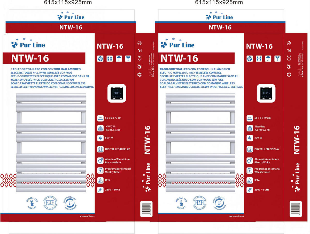 HANDTUCHTROCKNER Weiß mit Elektrosystem und Wandhalterung 500 W - Weiß, Metall (56/79/6cm) - Purline