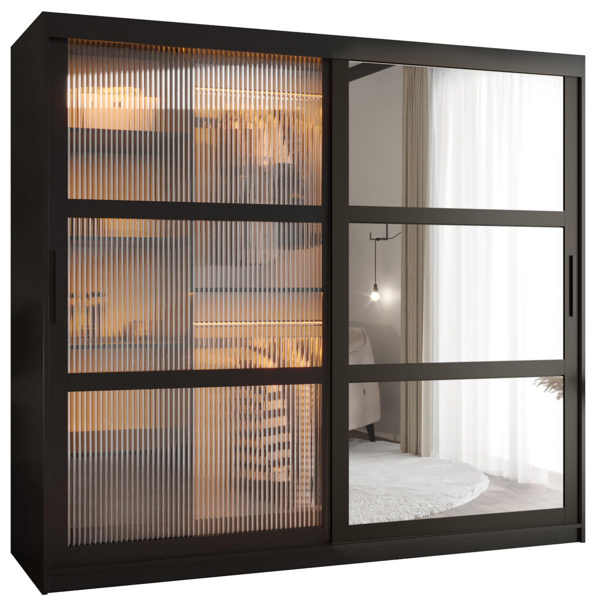 SCHWEBETÜRENSCHRANK 200/200/62 2-türig - Schwarz, Holz/Kunststoff (200/200/62cm) - Abiks Möbel