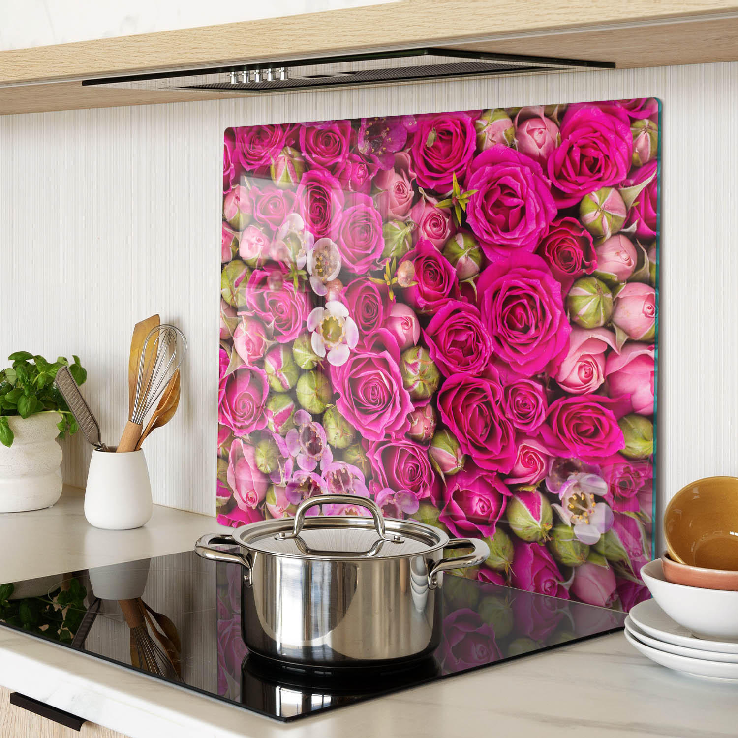 GLASPLATTE 60x52 cm Rosen - Pink, Glas (60/0.4/52cm) - TULUP