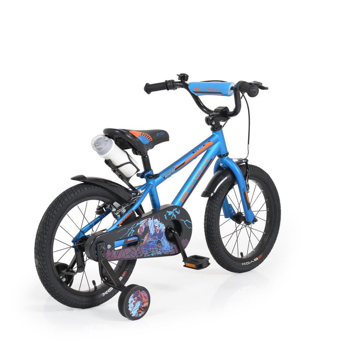 KINDERFAHRRAD 16" Monster blau, Stützräder, Reflektoren, einstellbar - Blau, Metall (72cm)