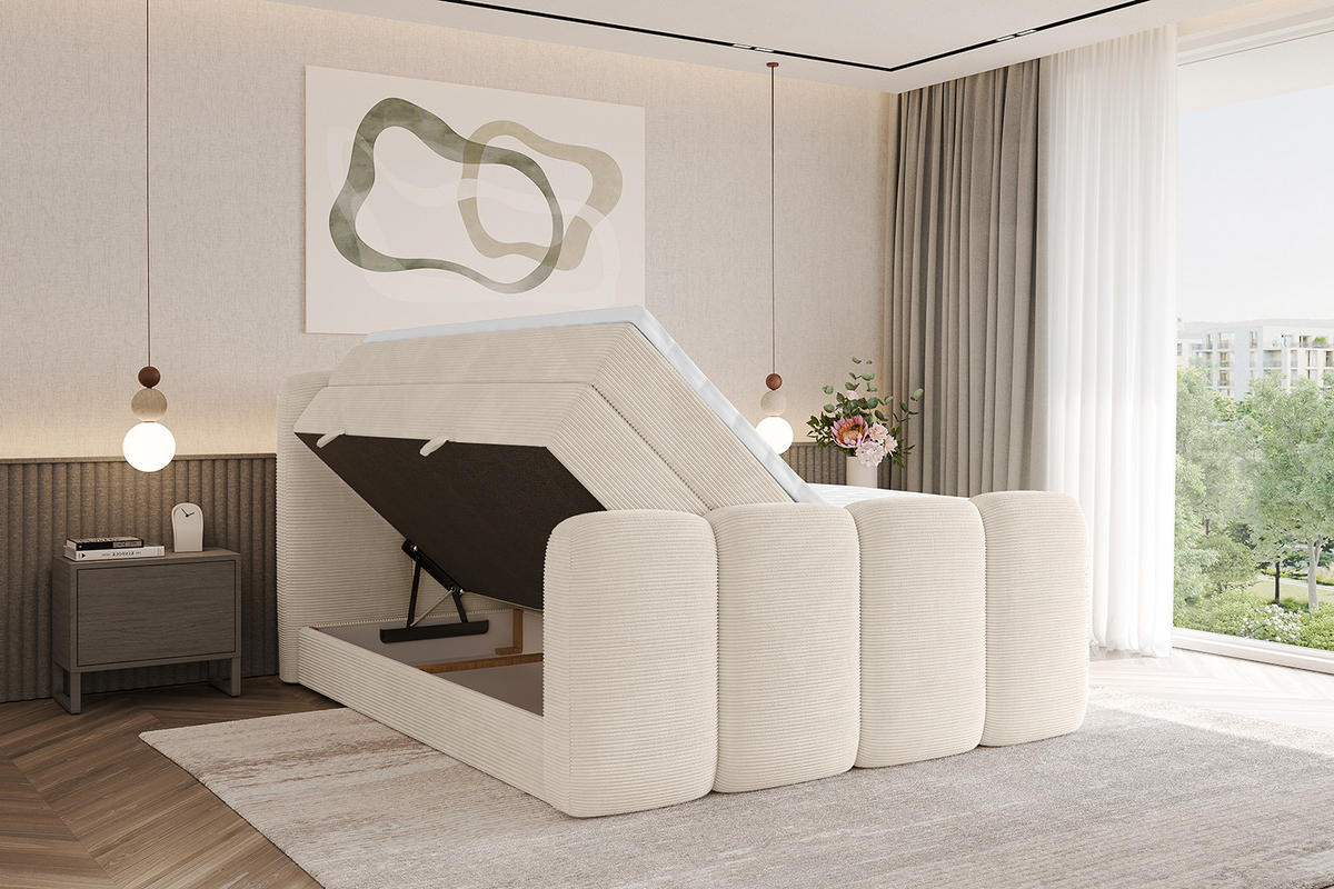 BOXBETT mit Matratze H3|H4 und Lattenrost - NINA-Z KING - 200x200 cm Poso - Beige - Ecru, Holzwerkstoff (200/200cm)