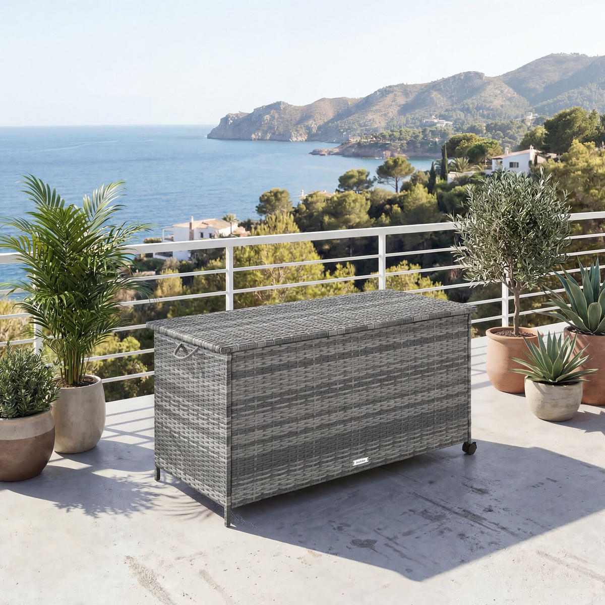 AUFLAGENBOX Kuusamo, 116 x 54 x 64 cm, grau - Grau, Kunststoff (54/64/116cm) - tectake