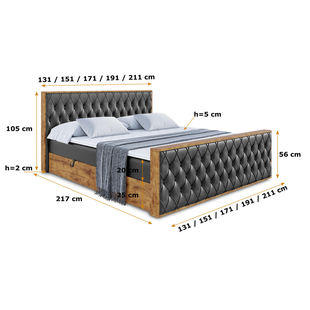 BOXBETT mit Matratze H3 und Lattenrost - LOLLI5-Z - 120x200 - Schwarz Kunstleder - Schwarz, Holzwerkstoff (120/200cm) - ALTDECOR
