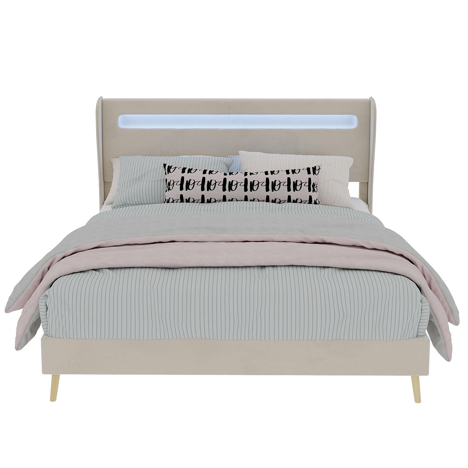 POLSTERBETT 140x200 cm LED ohne Stauraum beige - Beige, Textil (140/200cm) - LEBENLANG