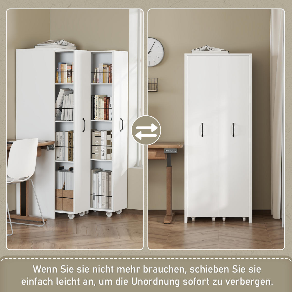 BÜCHERREGAL erweiterbar 4 Ebenen Rollen MDF weiß modern - Weiß, Holzwerkstoff (41/158/51.5cm) - FLIEKS