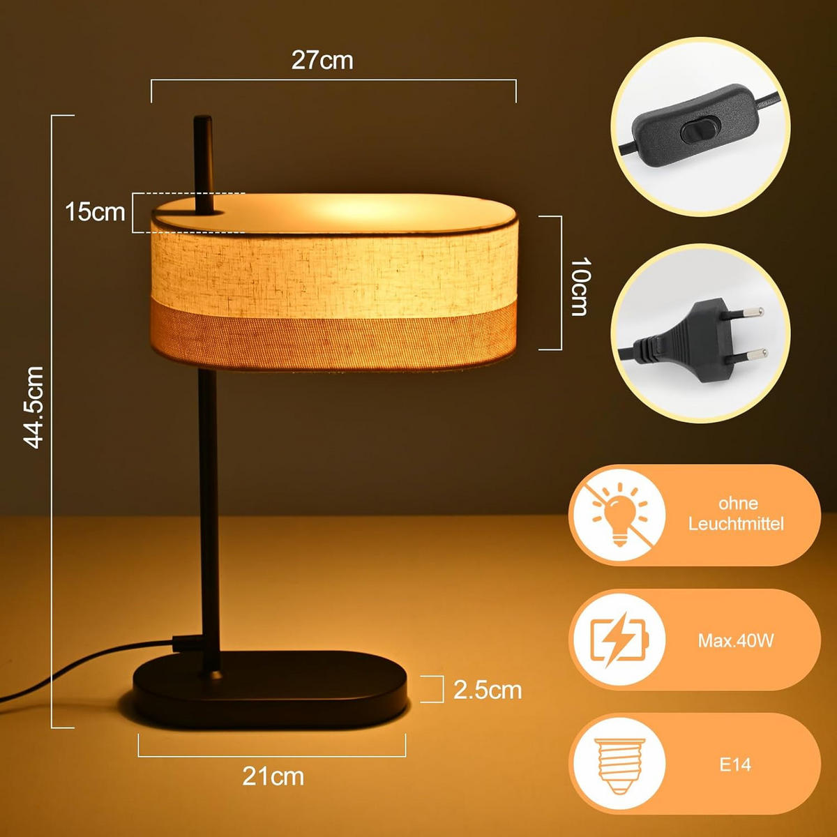 TISCHLEUCHTE BRAUNSCHWEIG Ⅲ 28/21/45 cm - Schwarz, Metall (28/21/45cm) - Nettlife