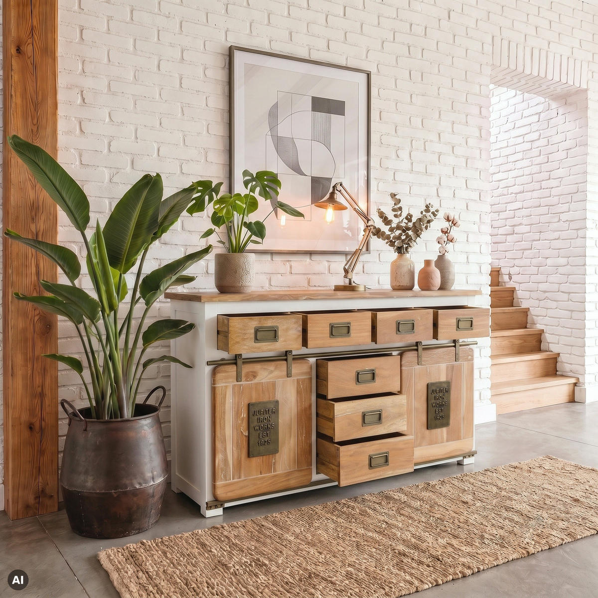 SIDEBOARD Mango 150x45x90 weiß lackiert RAILWAY #519 - Weiß, Holz (150/90/45cm) - Massivmoebel24