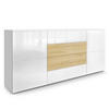 SIDEBOARD Rova Weiß Hochglanz/ Eiche Natur - Hellbraun/Weiß Hochglanz, Holzwerkstoff (166/72/35cm) - Vladon