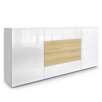 SIDEBOARD Rova Weiß Hochglanz/ Eiche Natur - Weiß Hochglanz, Holzwerkstoff (166/72/35cm) - Vladon