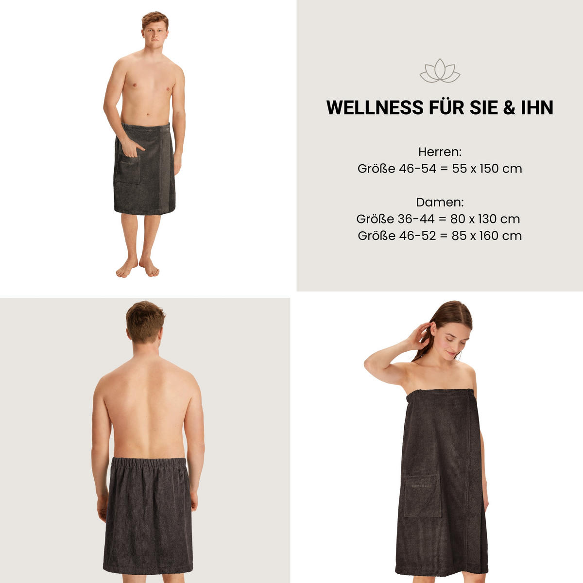SAUNAKILT Turin Herren - 46-54 - Dunkelgrau - Dunkelgrau, Textil (55/150cm) - SCHIESSER