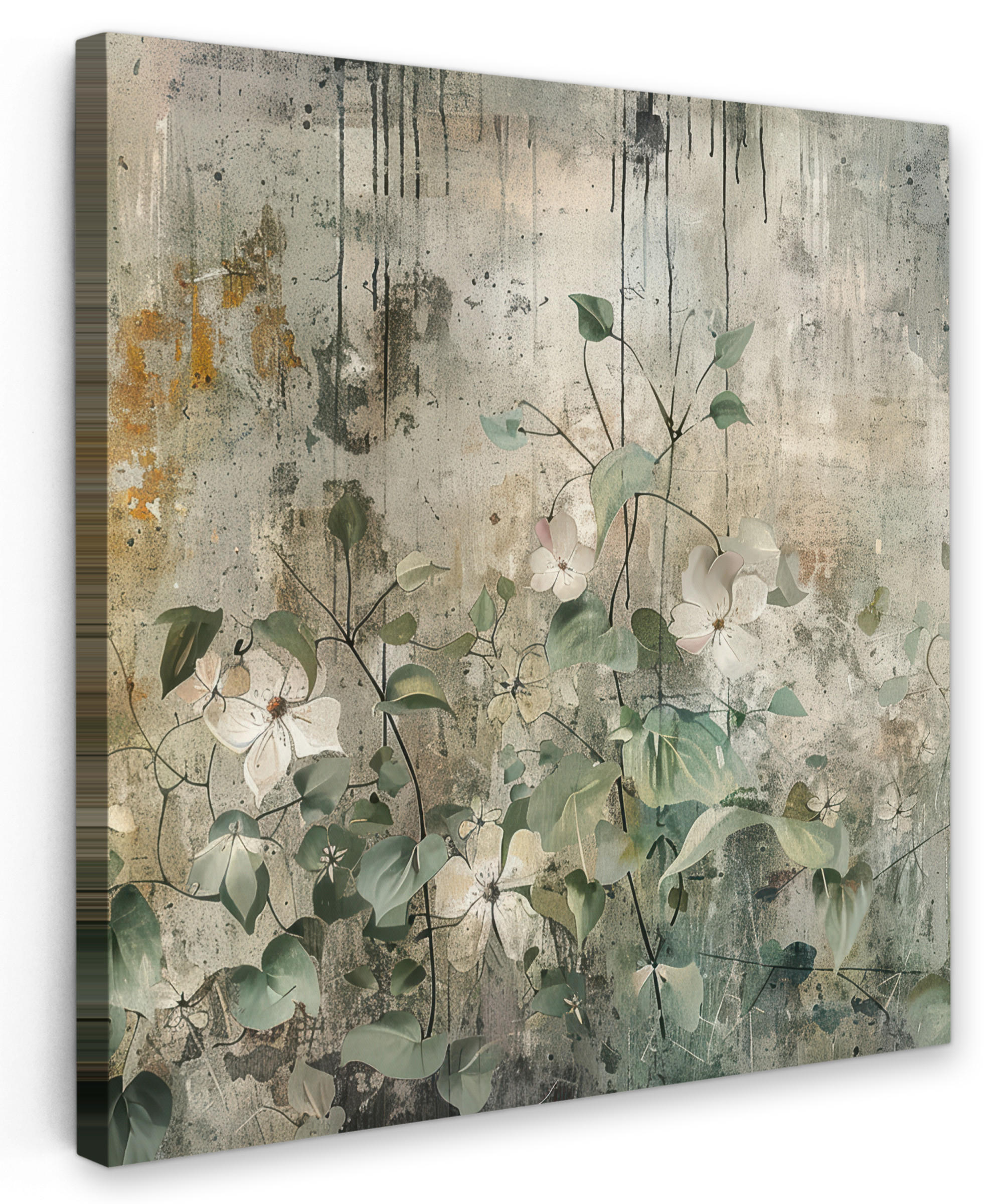 LEINWANDBILD Blumen - Blätter - Abstrakt - Modern Wandbild Wohnzimmer 50x50 cm - Grau, Textil (50/50cm) - MuchoWow