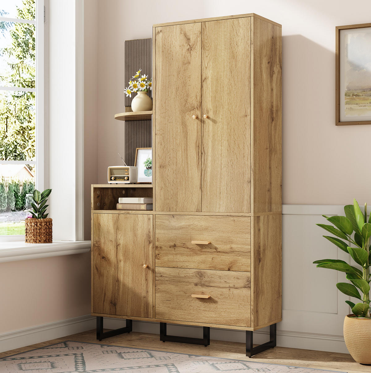 SCHUHSCHRANK aus MDF 110x38x186cm in Natur mit Soft-Close - Naturfarben, Holzwerkstoff (110/186/38cm) - Modfu