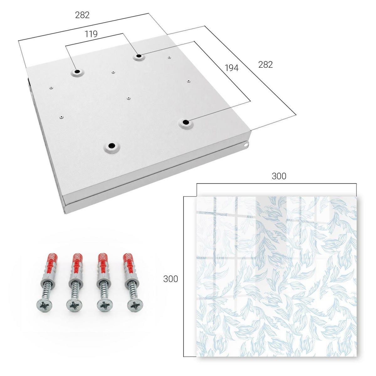 SCHLÜSSELBOX Weiß 30x30 cm – Türöffnung nach rechts - Blumenmuster - Weiß, Metall (30/30/5cm) - TULUP