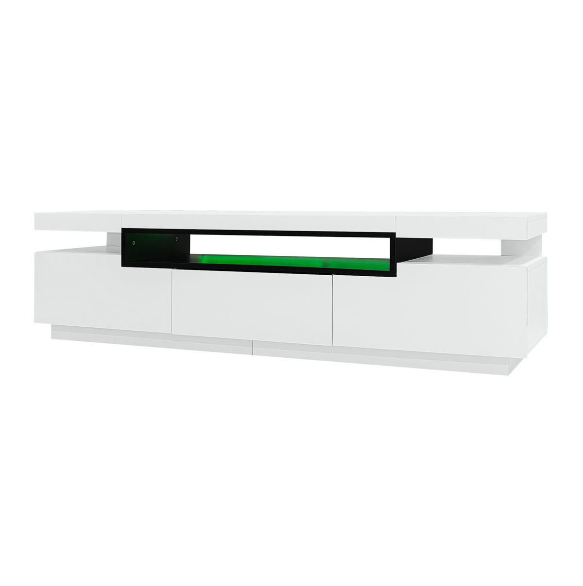 TV stolek 160/39/42 cm bílý z dřevotřísky s LED osvětlením a 3 zásuvkami - bílá, kompozitní dřevo (160/42/39cm) - OKWISH
