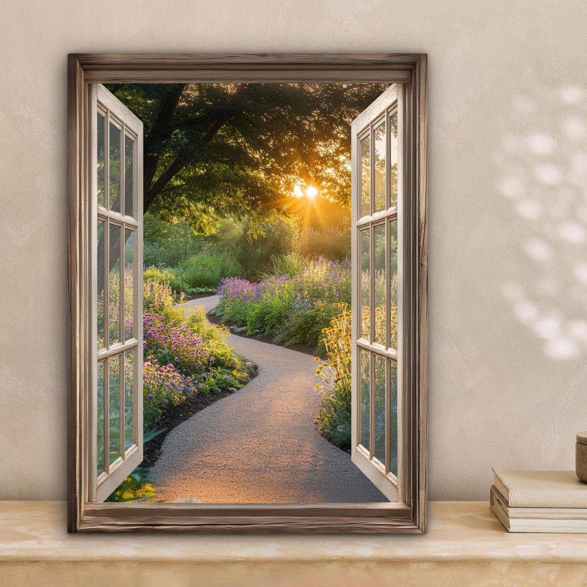 LEINWANDBILD Aussicht - Blumen - Natur - Sonne - Weg Room Decor 30x40 cm - Hellgelb, Textil (30/40cm) - MuchoWow