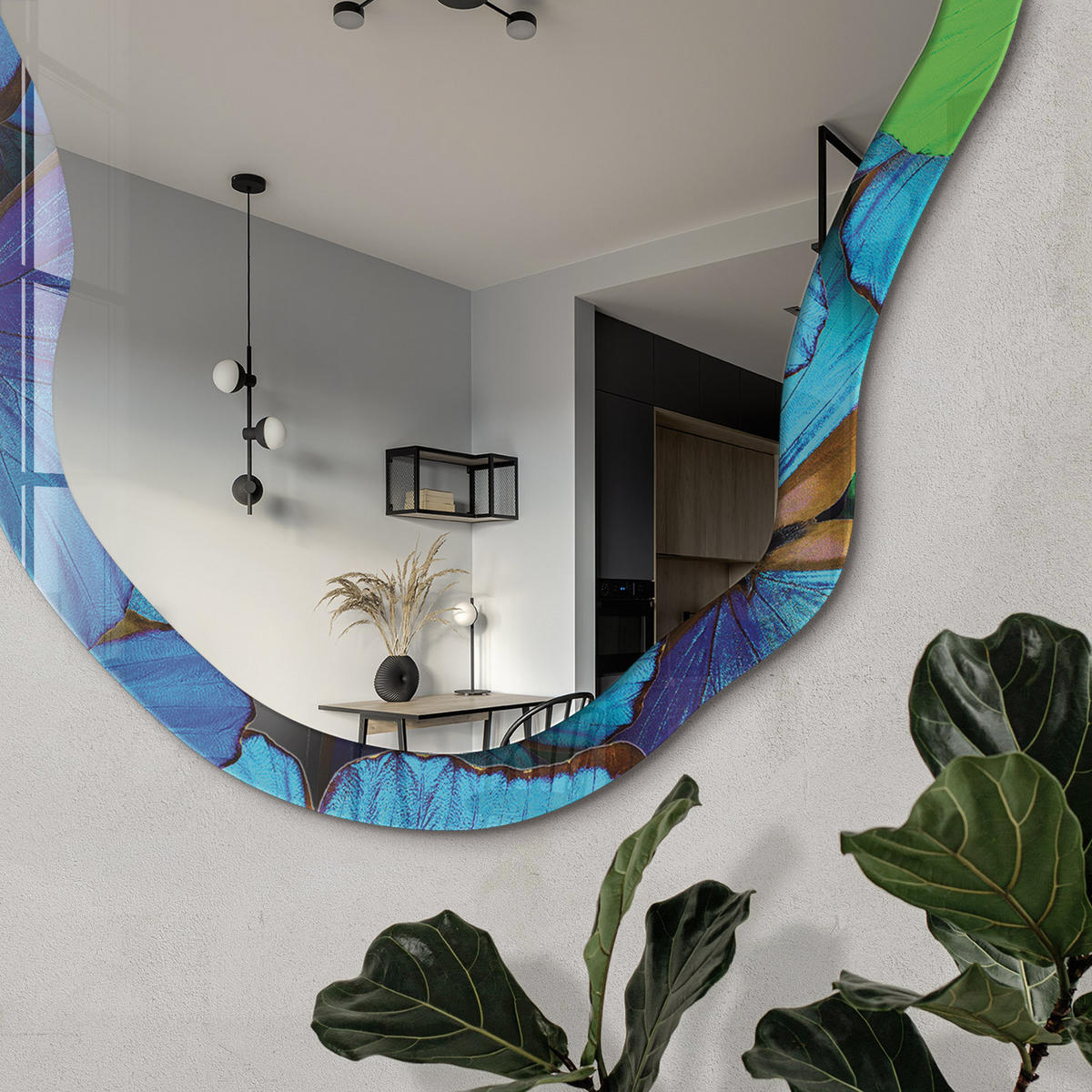 SPIEGEL 90x45 cm asymmetrisch mit Druck - Schmetterlingsenergie - Transparent, Glas (45/90/0.4cm) - TULUP
