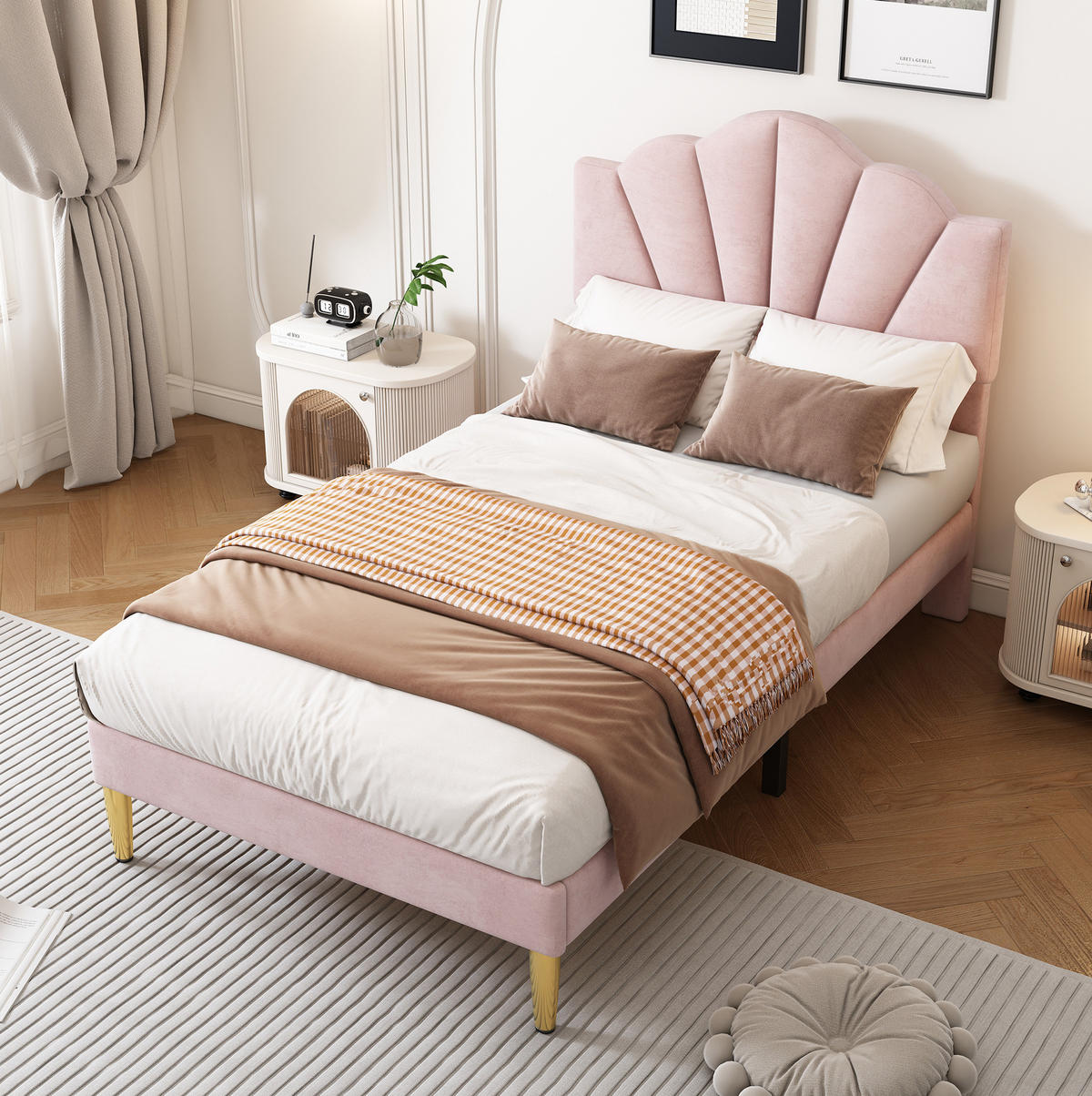 POLSTERBETT 90/200 cm Rosa aus Samt mit verstellbarem Kopfteil - Pink, Textil (90/200cm) - OKMYHOME