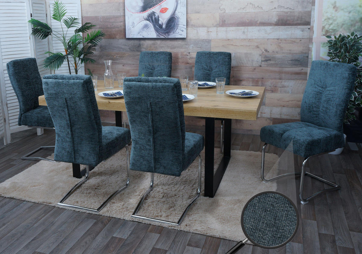 ESSZIMMERSTUHL 6er-Set gepolstert 105x46x60cm Sitzhöhe 53cm Metall Stoff/Textil Chenille Blau-Grün - Blau, Textil (46/105/60cm) - CHEFGASTRO
