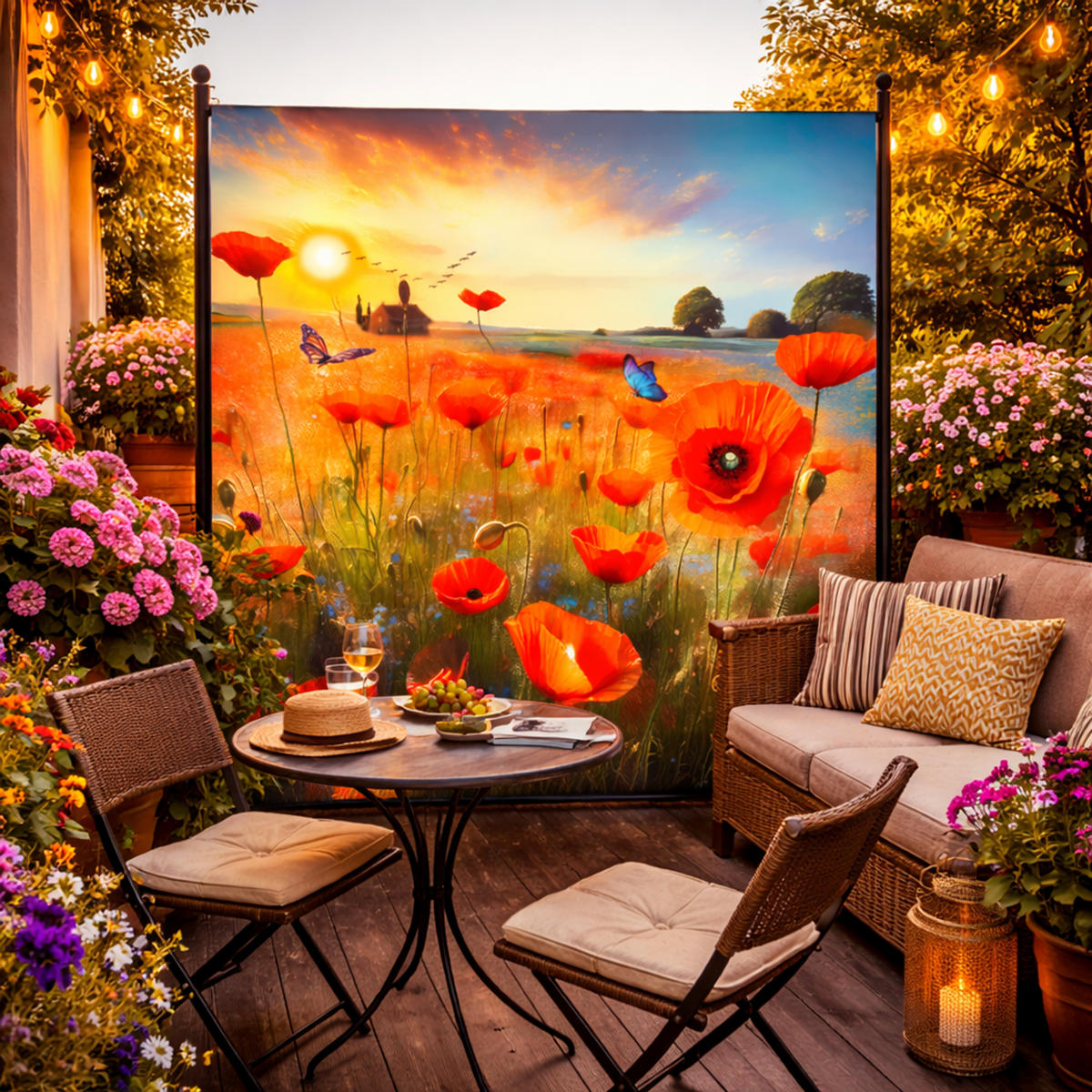 PARAVENT 1-tlg. 180x180 cm Retro Flowers - Rot/Multicolor, Metall (178/180cm) - QUICK STAR