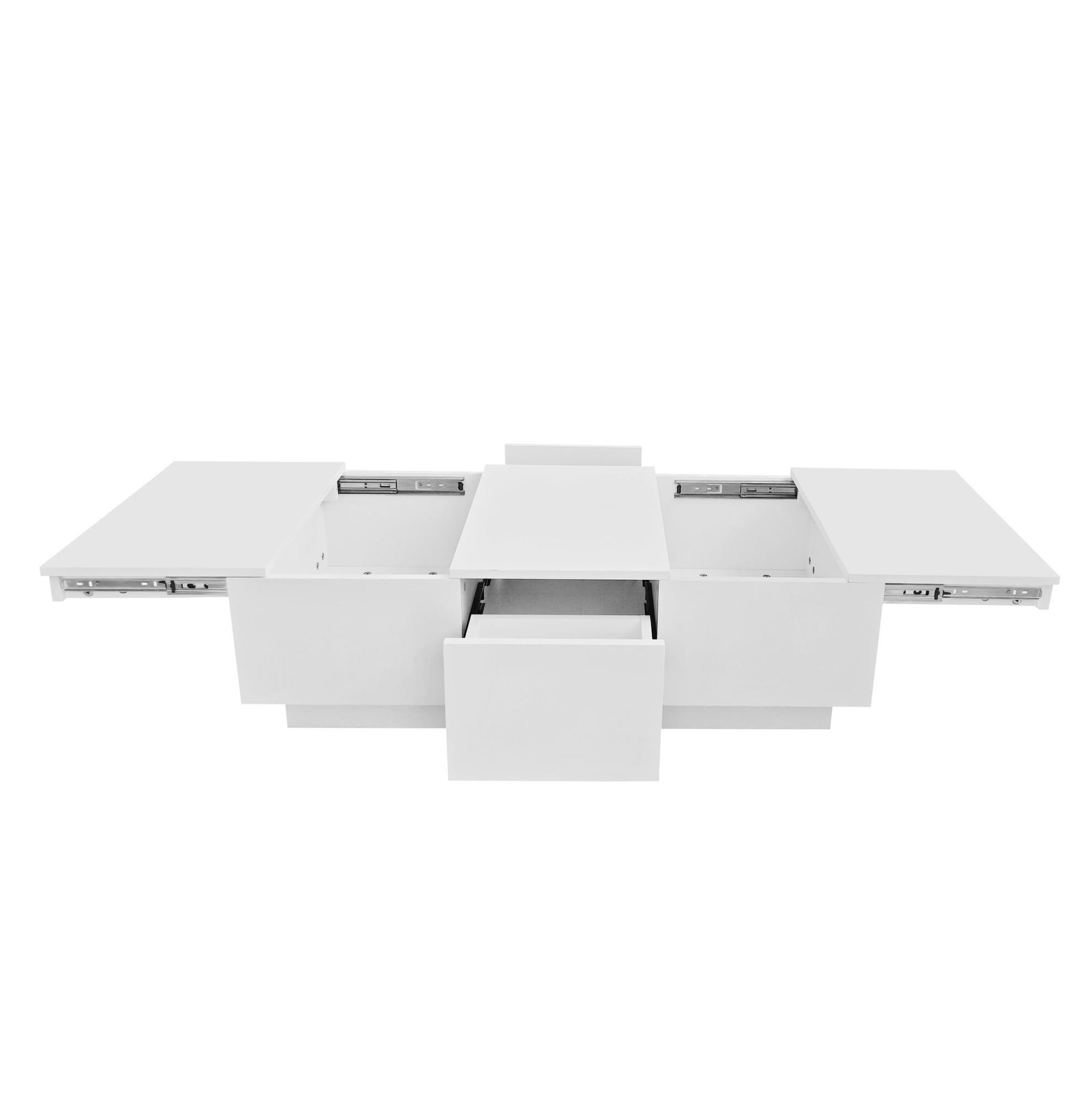 Modfu KONFERENČNÍ stolek z dřevotřísky 100x50x31 cm bílý vysoký lesk s úložným prostorem a zásuvkami Push-Pull